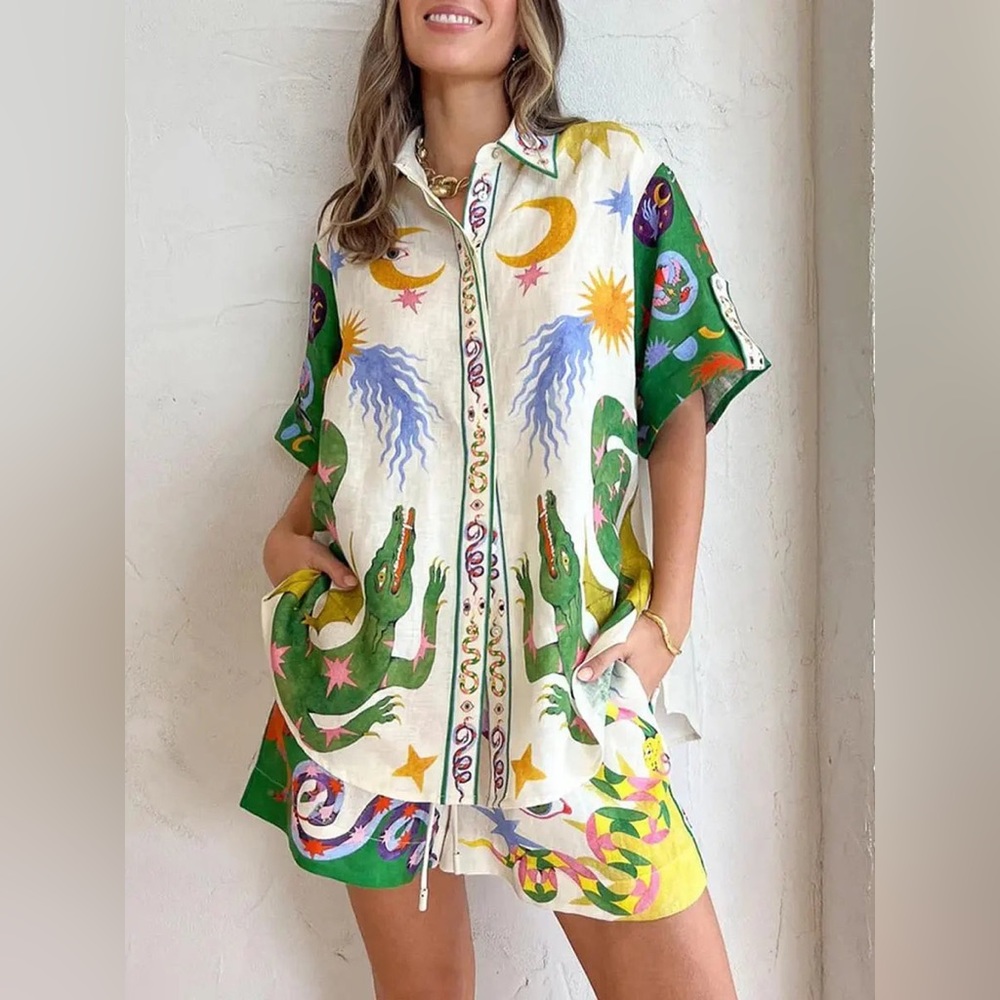 COPY - Aleimas snake print knock off short and shirt set